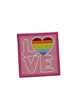 Load image into Gallery viewer, Embroidered Vinyl Iron On Square Patch Love Rainbow