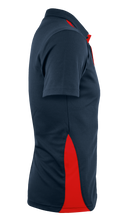 Load image into Gallery viewer, Navy blue and red athletic shirt on a white background