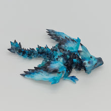 Load image into Gallery viewer, Blue Black 3d Printed UV Resin Tiny Articulated Crystalwing Dragon