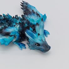 Load image into Gallery viewer, Blue Black 3d Printed UV Resin Tiny Articulated Crystalwing Dragon