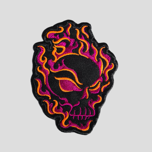 Embroidered Large Size Cloth Flaming Skull Iron On Patch