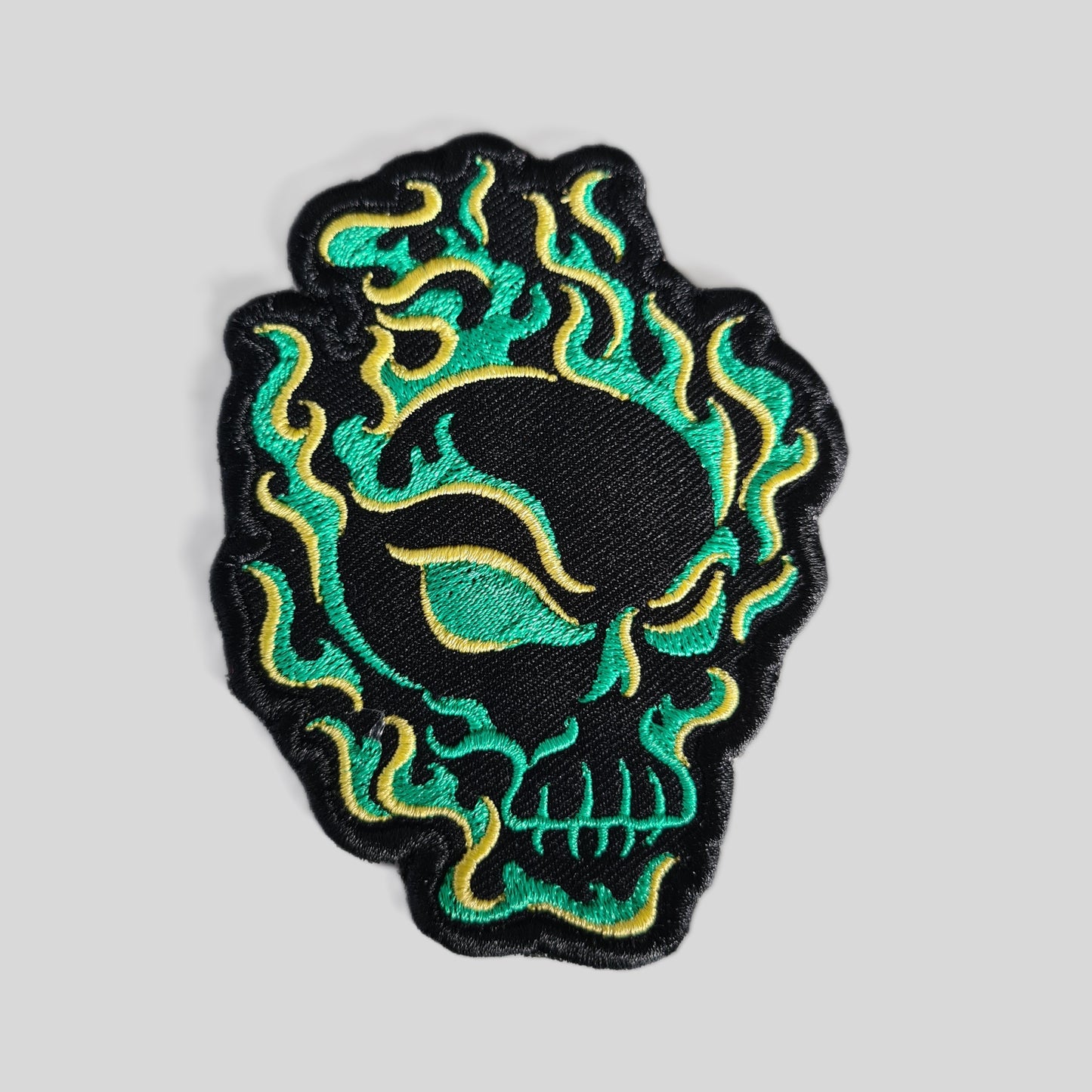 Embroidered Large Size Cloth Flaming Skull Iron On Patch