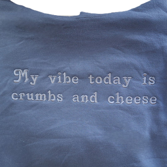 Crumbs & Cheese Embroidered Phrase Hoodie Sz M - Wear Your Mood