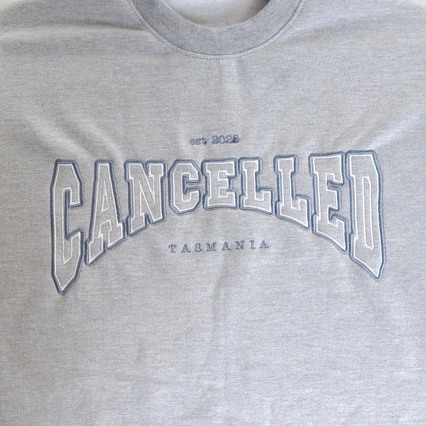"Cancelled" Sports Grey Jumper – Passive-Aggressive Cosy Energy