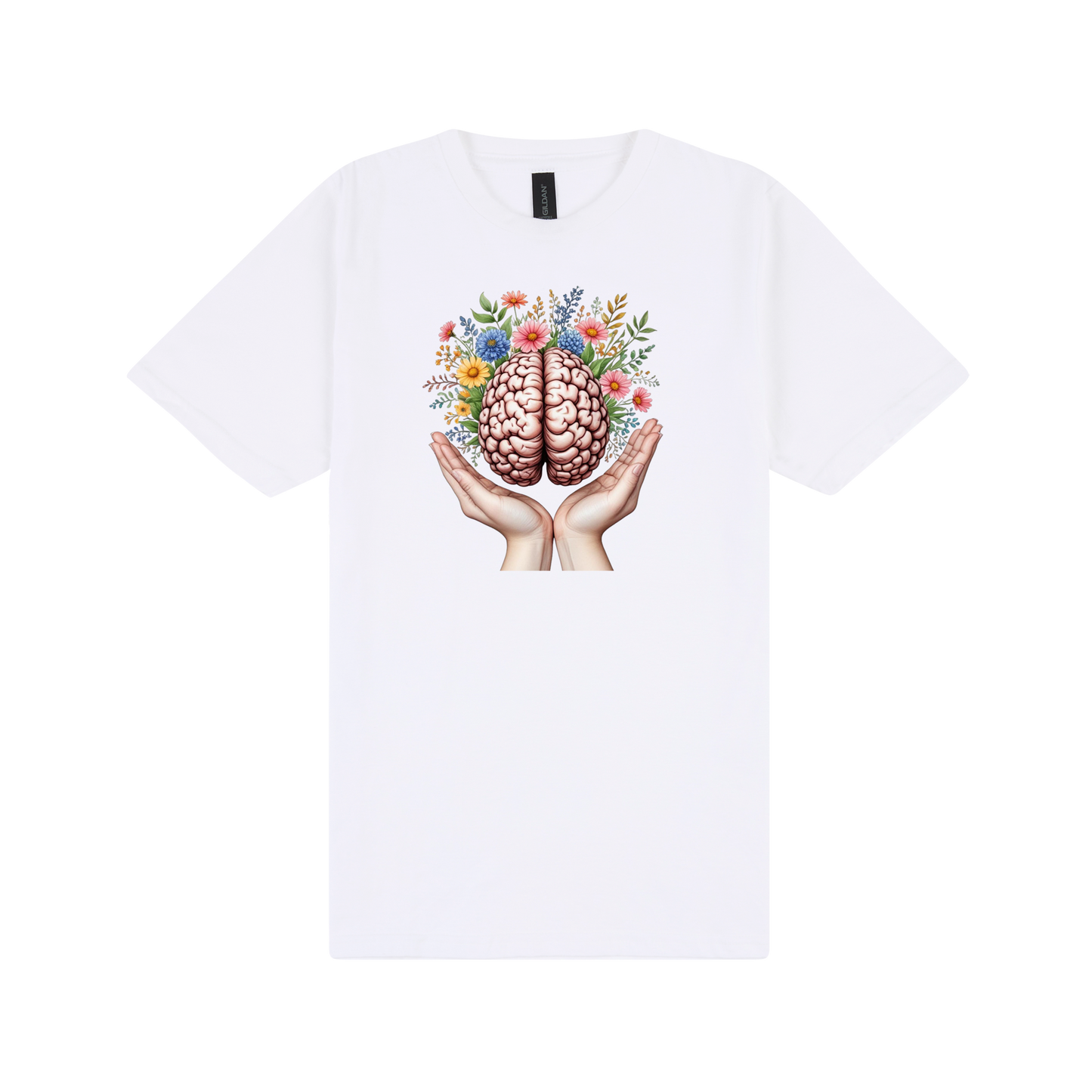 Flowery Brain T-Shirt - DTF Printed Gildan Unisex Tee - 100% Ring-Spun Cotton