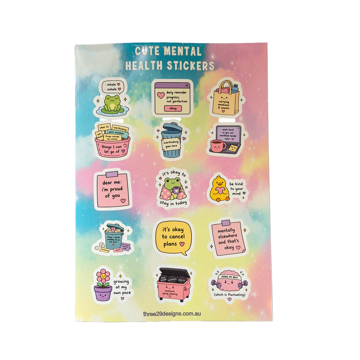 Cute Mental Health Sticker Sheet — A5 | 15 Stickers