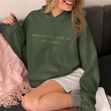 Load image into Gallery viewer, Mentally On The Couch Embroidered Phrase Hoodie Sz M - Wear Your Mood