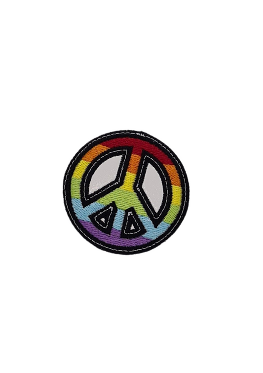 Round Embroidered Iron On Rainbow Peace Patch