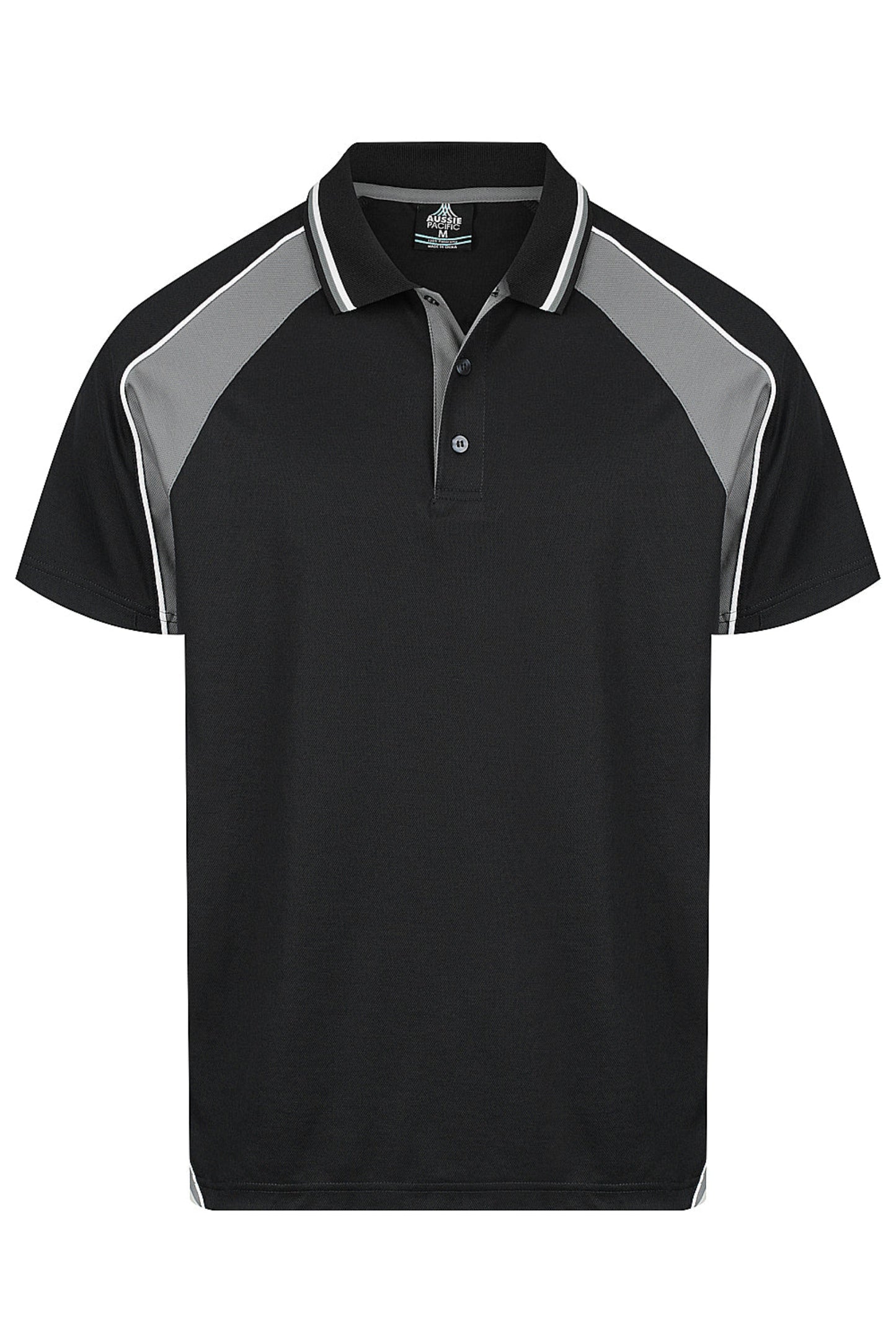 Black and gray polo shirt on a white background