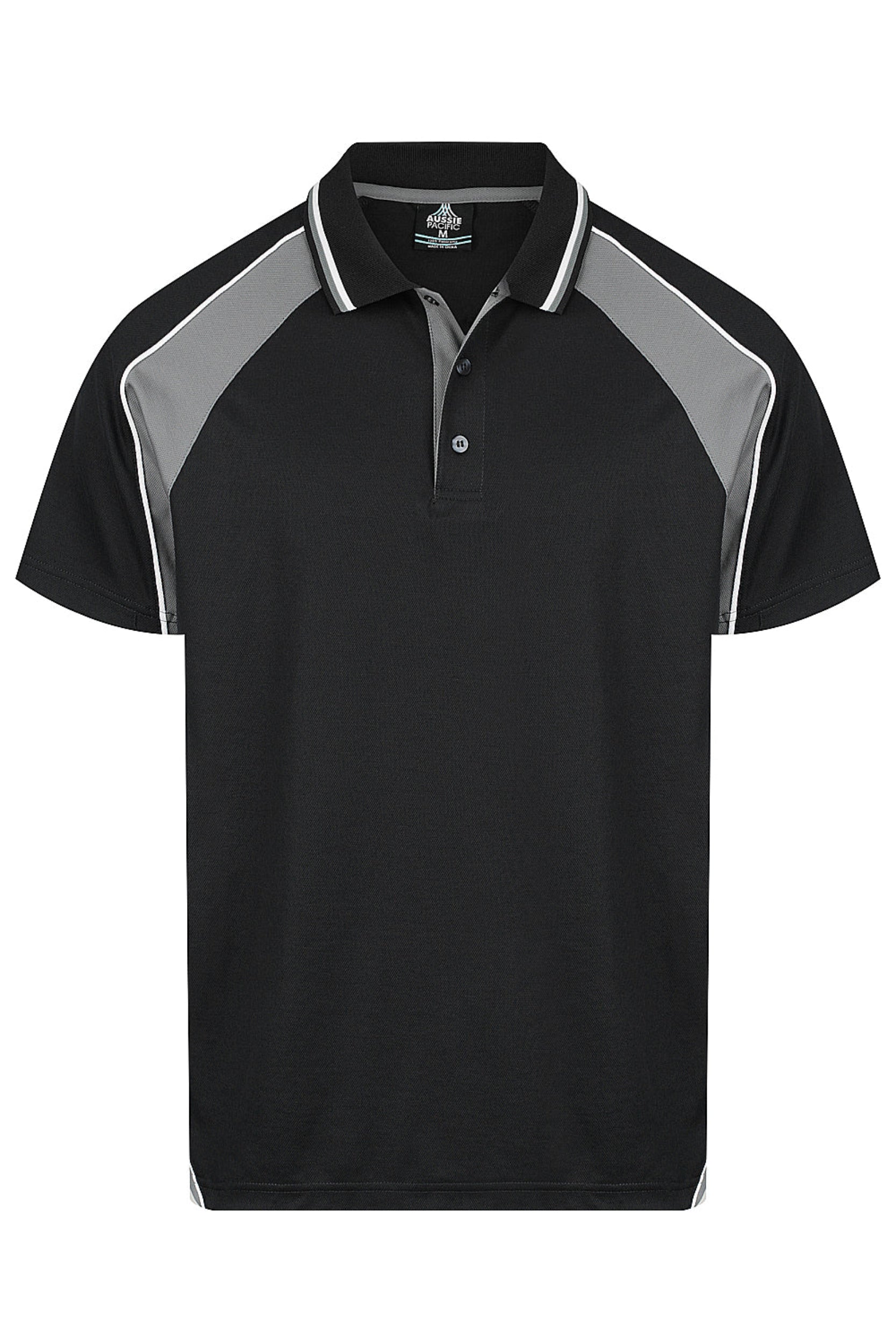 Black and gray polo shirt on a white background