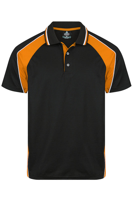 Black and orange polo shirt on a white background