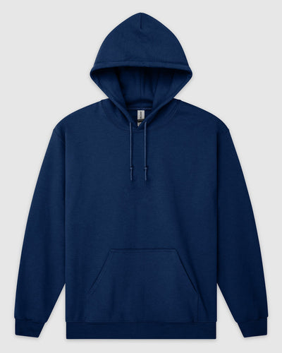 Navy blue hoodie on a light gray background