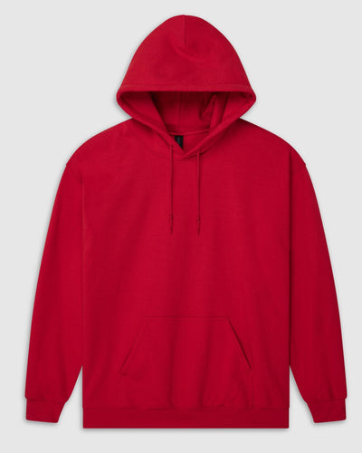 Red hoodie on a light gray background