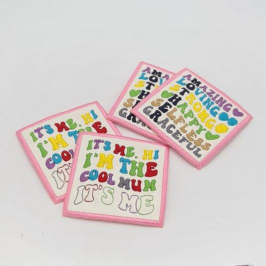 White and Pink Vinyl Iron On Square Patch - Mother Mum