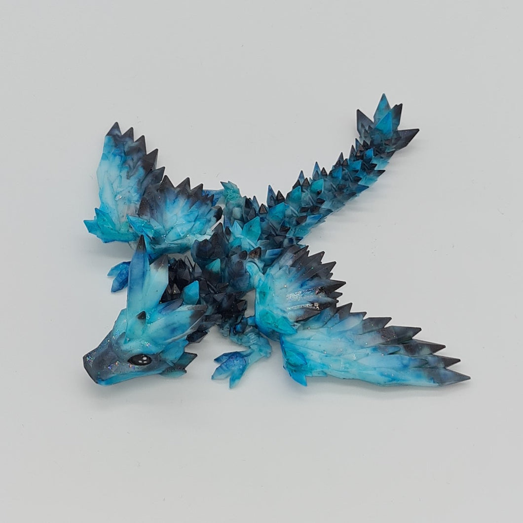 Blue Black 3d Printed UV Resin Tiny Articulated Crystalwing Dragon