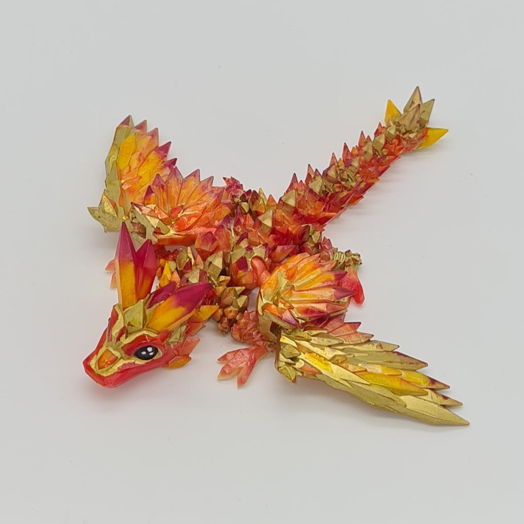 Red Gold 3d Printed UV Resin Tiny Articulated Crystalwing Dragon