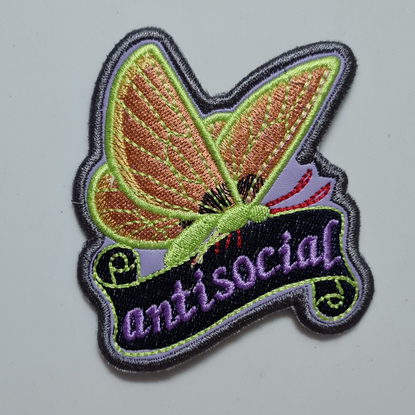 Embroidered Large Size Antisocial Butterfly Iron On Patch