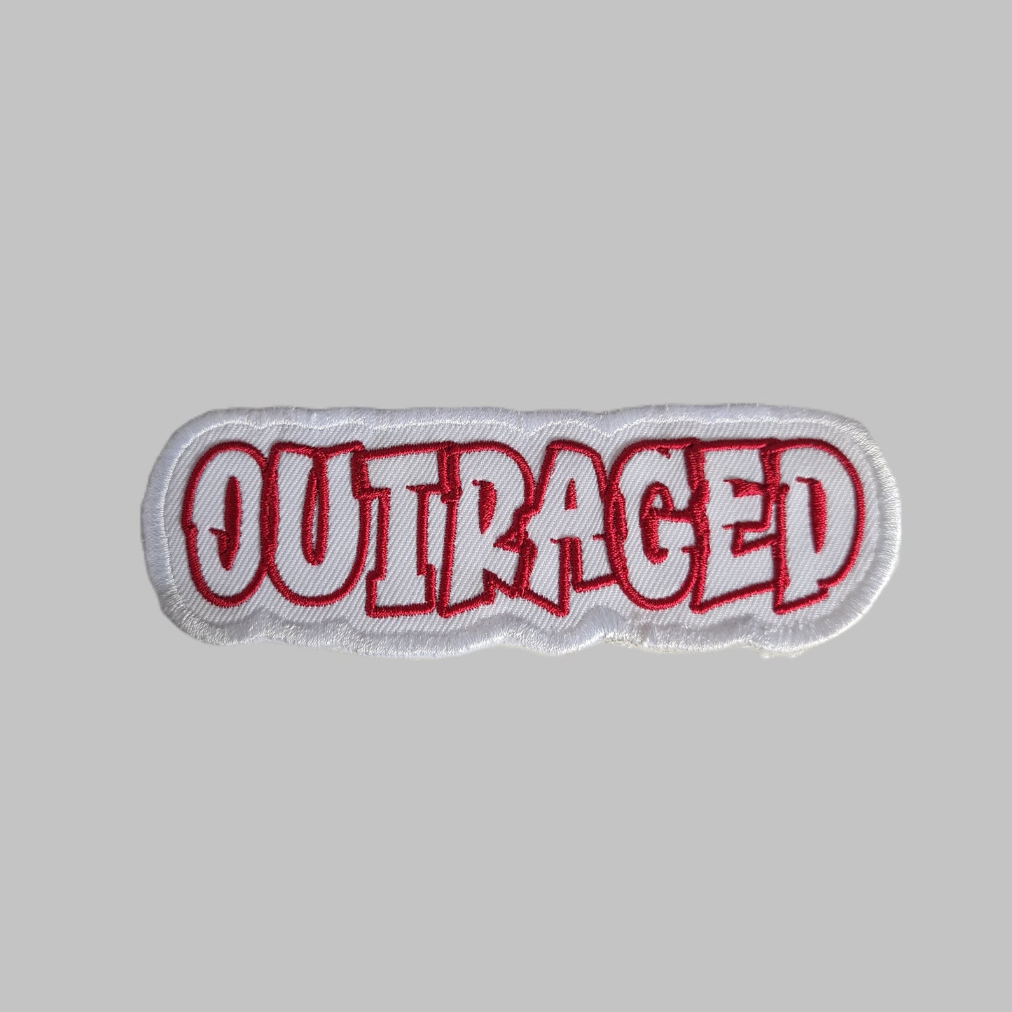 Embroidered Cloth Iron On 'Outraged' Patch
