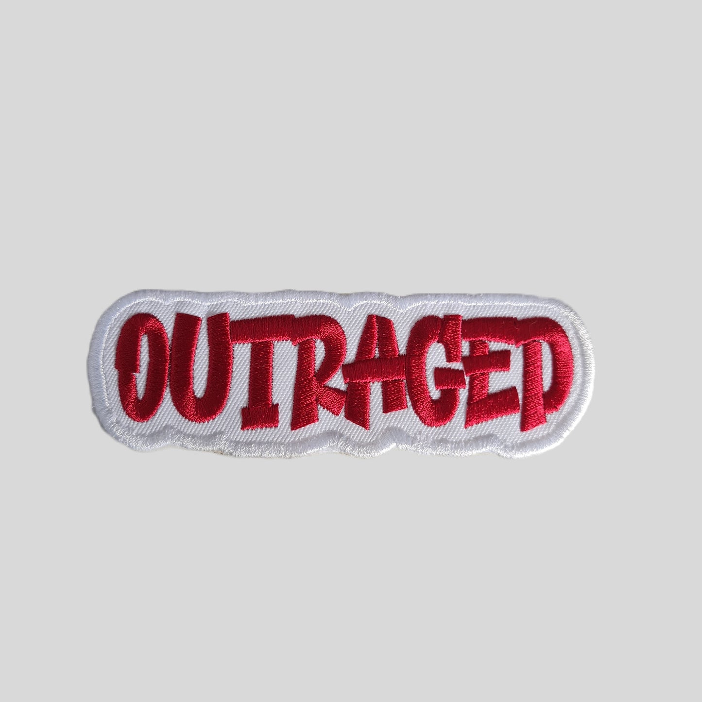 Embroidered Cloth Iron On 'Outraged' Patch