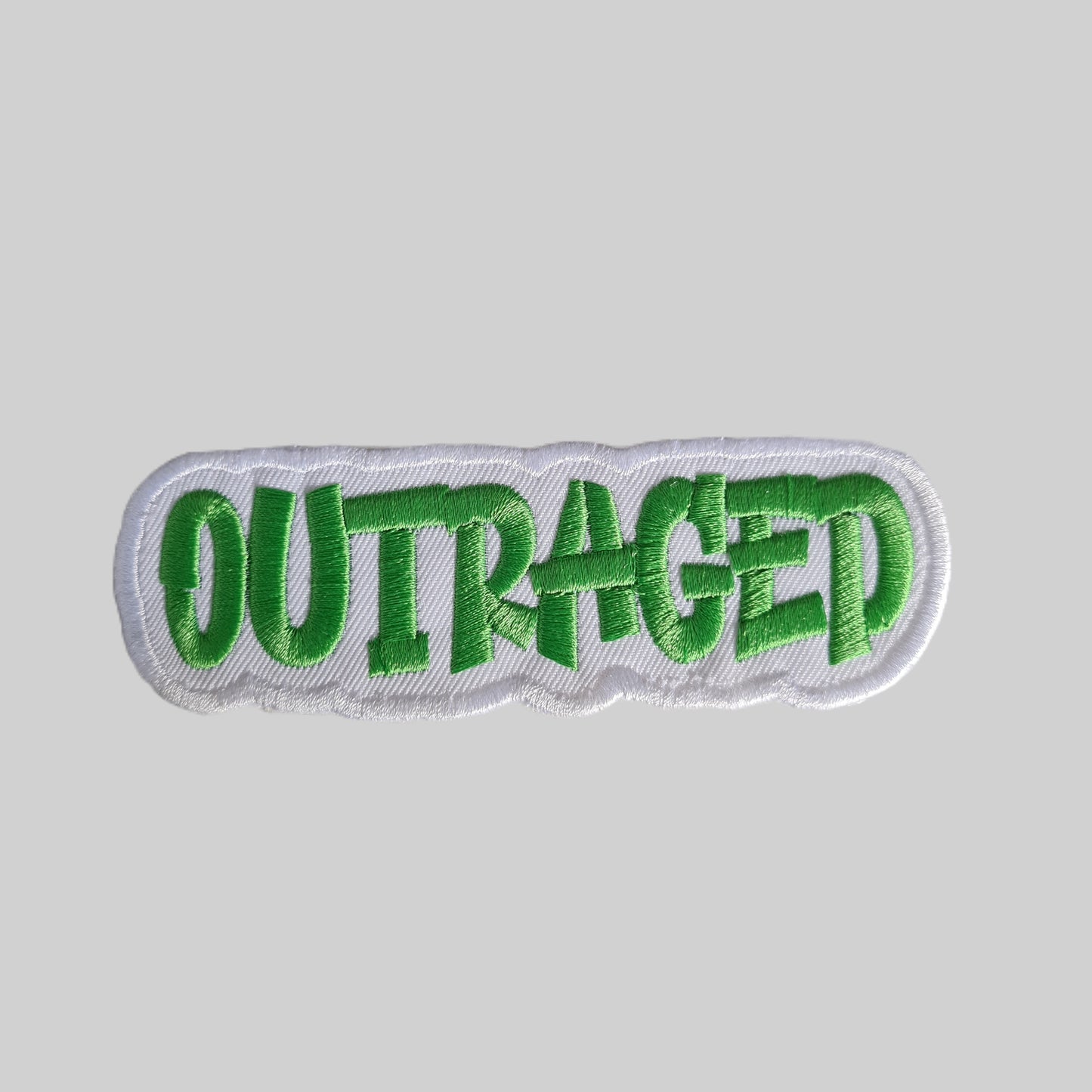 Embroidered Cloth Iron On 'Outraged' Patch
