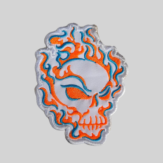 Embroidered Large Size Cloth Flaming Skull Iron On Patch