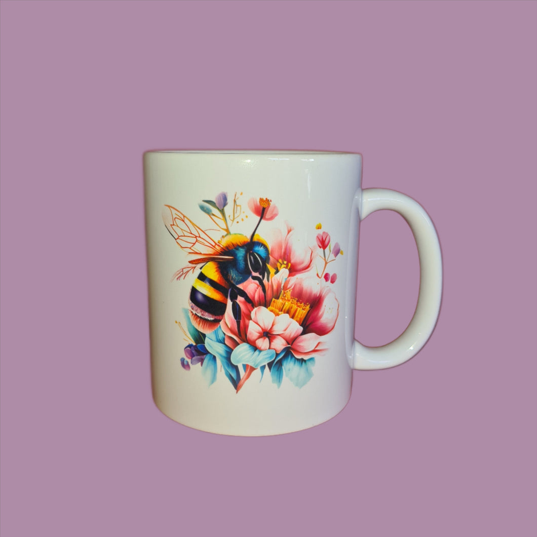 Sublimation Ceramic Coffee Cup Mug - Bee Floral Pink