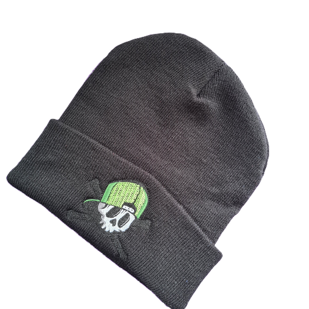 Skull Crew Acrylic Knit Beanie - Custom Embroidered Patch - Various Colours