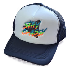 Load image into Gallery viewer, Embroidered &#39;Stay Classy&#39; Trucker Cap – Retro 80s Font, Vintage Style Hat
