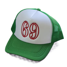 Load image into Gallery viewer, Embroidered &#39;69&#39; Trucker Cap – Bold Number Design, Adjustable Snapback Hat
