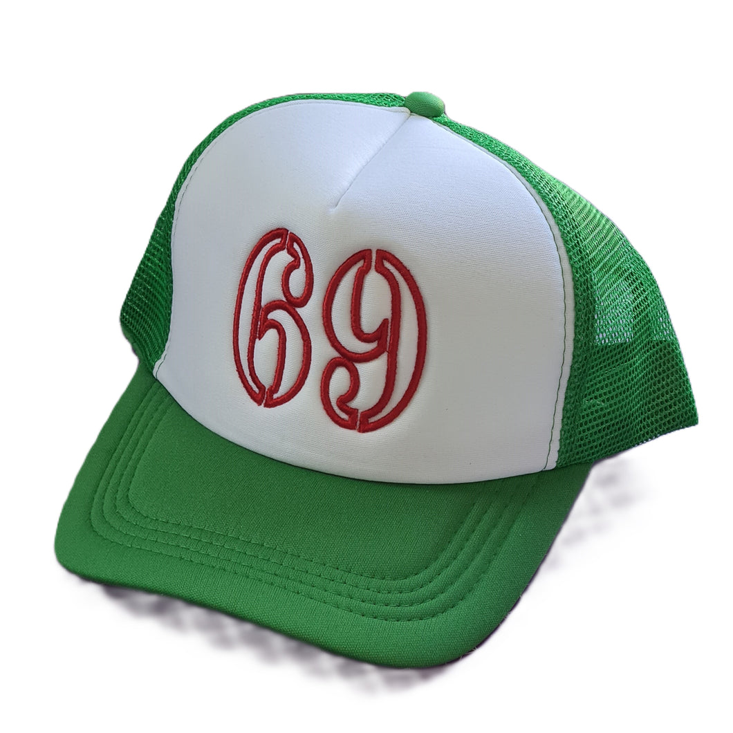 Embroidered '69' Trucker Cap – Bold Number Design, Adjustable Snapback Hat