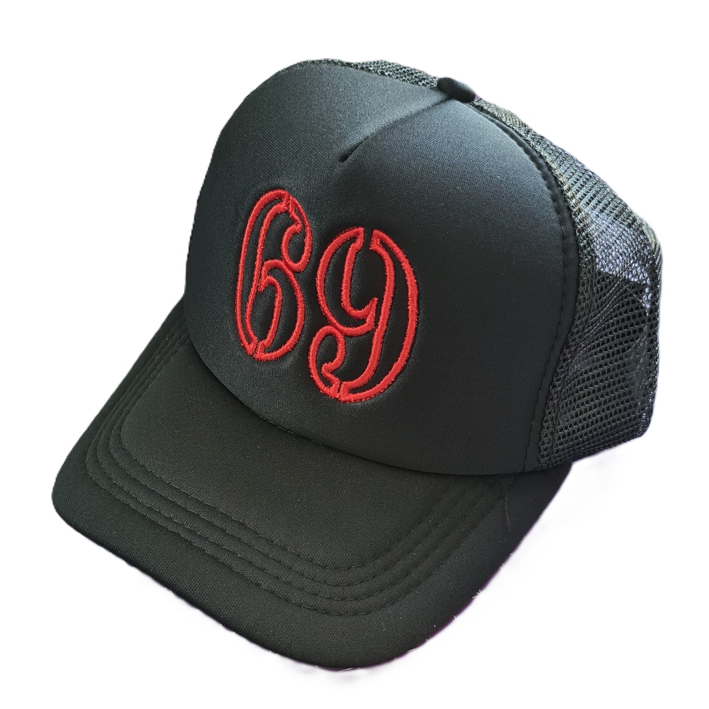 Embroidered '69' Trucker Cap – Bold Number Design, Adjustable Snapback Hat