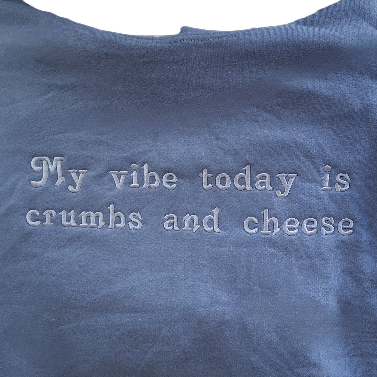 Crumbs & Cheese Embroidered Phrase Hoodie Sz M - Wear Your Mood