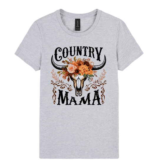 Country Mama T-Shirt - DTF Printed Gildan Ladies Tee Grey