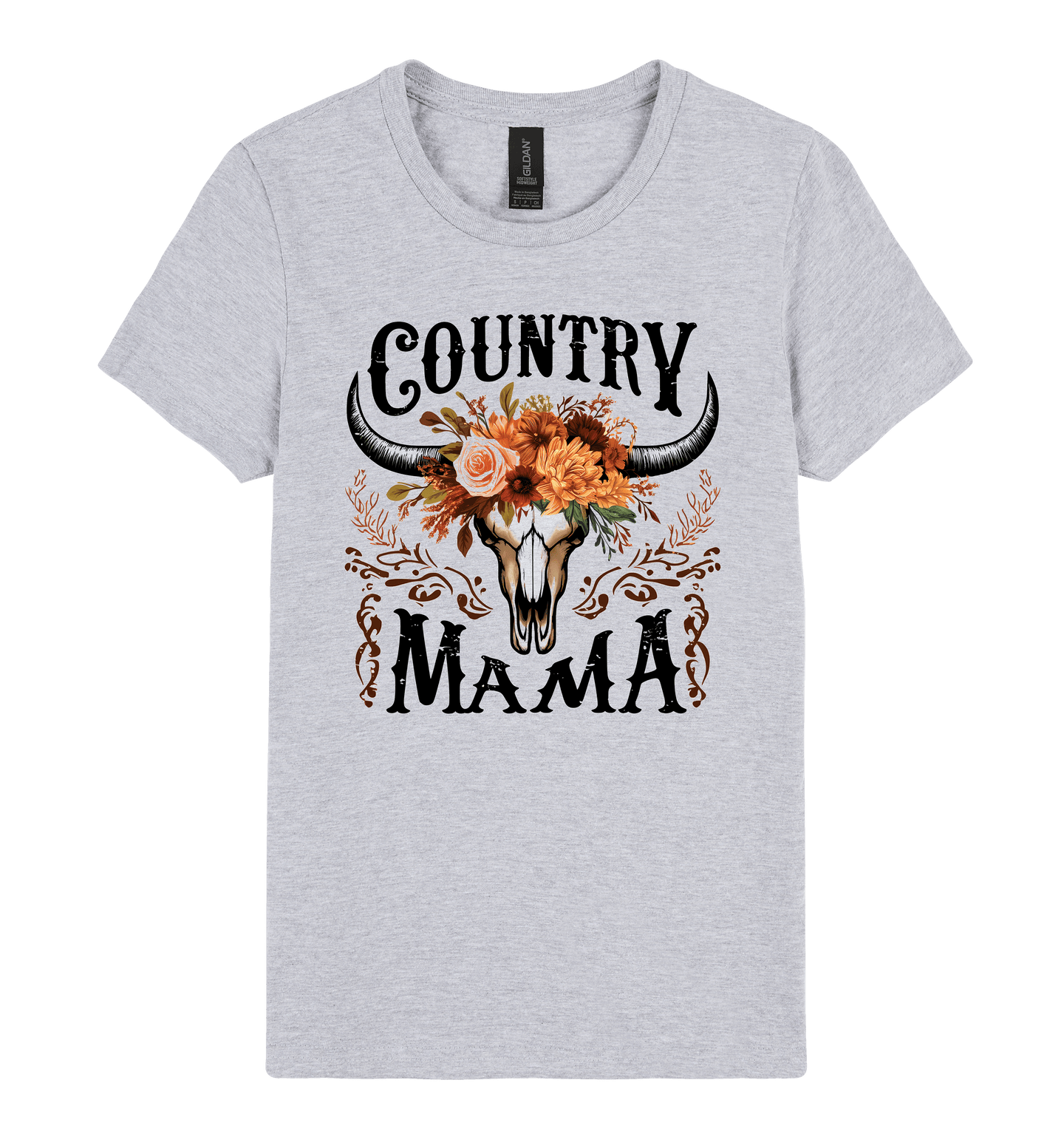 Country Mama T-Shirt - DTF Printed Gildan Ladies Tee Grey