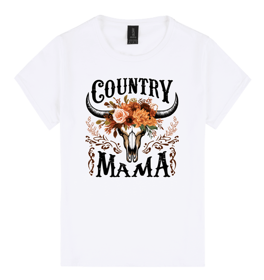 Country Mama T-Shirt - DTF Printed Gildan Ladies Tee White