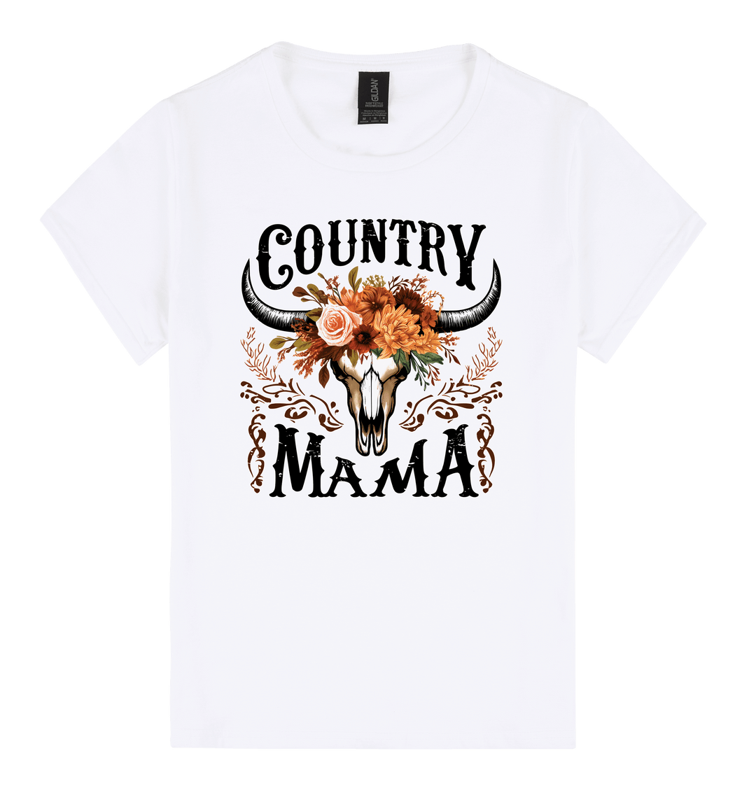 Country Mama T-Shirt - DTF Printed Gildan Ladies Tee White