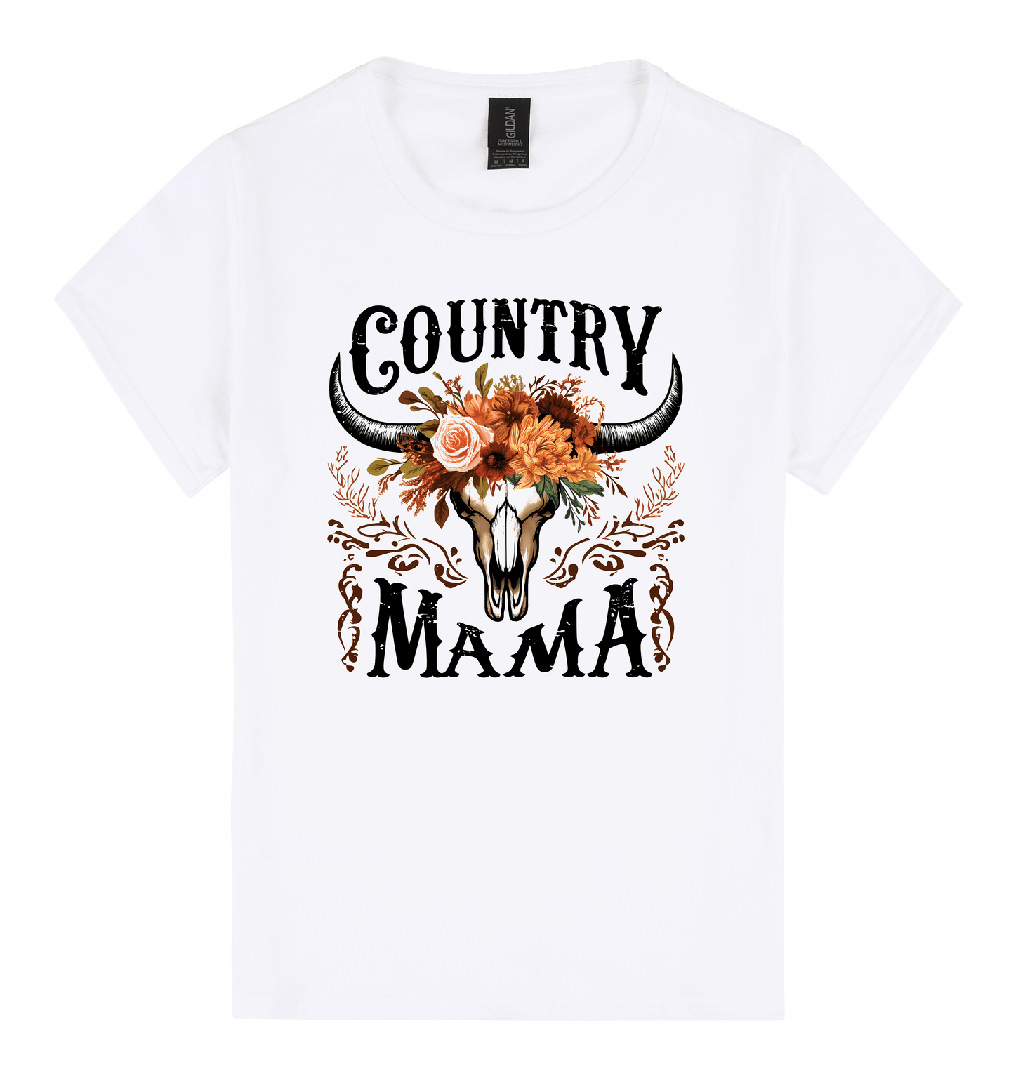 Country Mama T-Shirt - DTF Printed Gildan Ladies Tee White