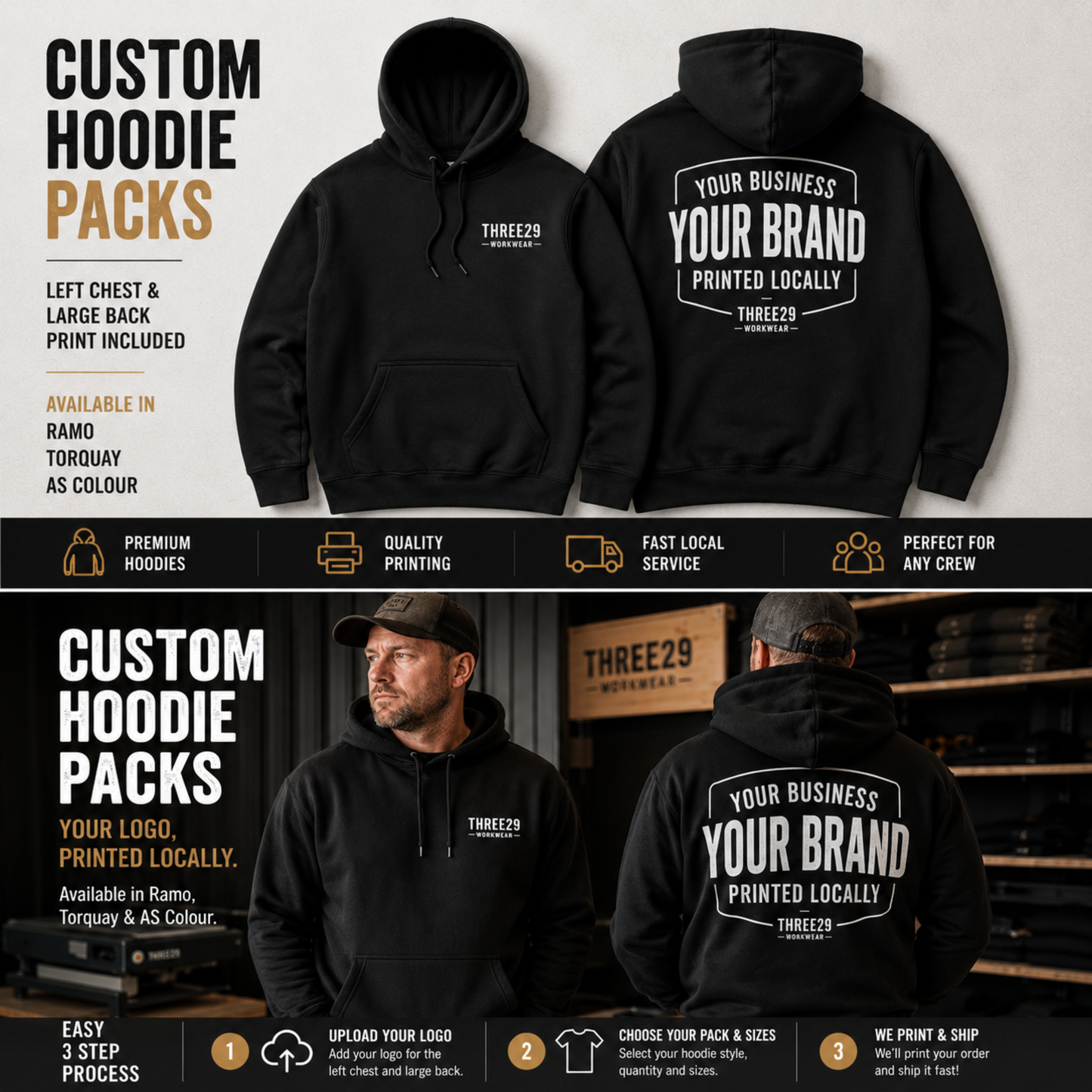 Custom Hoodie Packs — Your Logo, Printed Locally