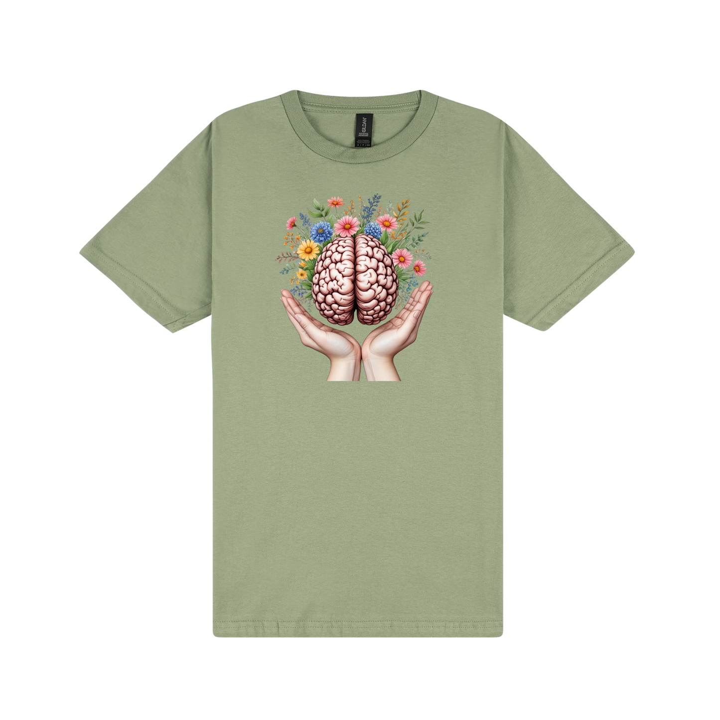 Flowery Brain T-Shirt - DTF Printed Gildan Unisex Tee - 100% Ring-Spun Cotton