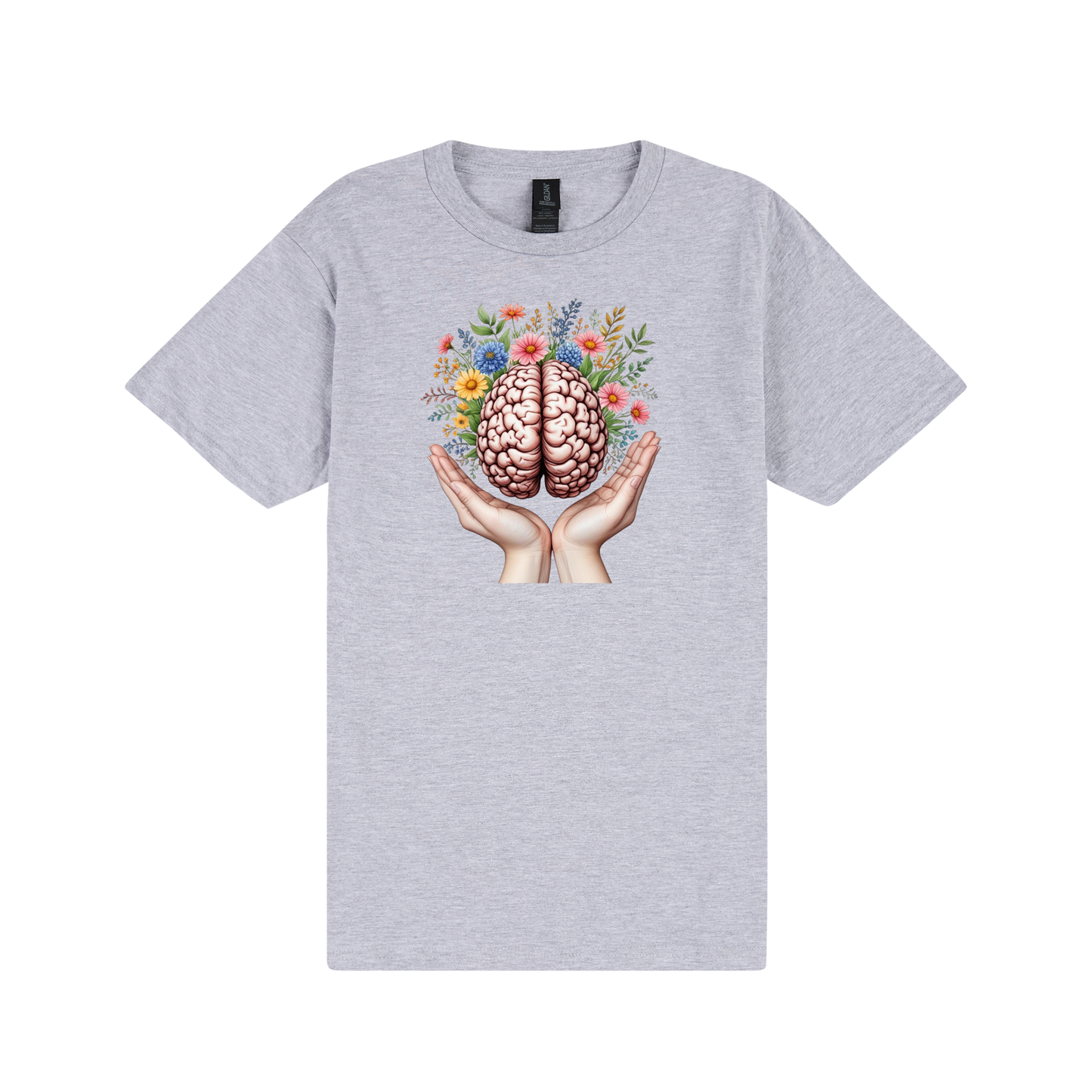 Flowery Brain T-Shirt - DTF Printed Gildan Unisex Tee - 100% Ring-Spun Cotton