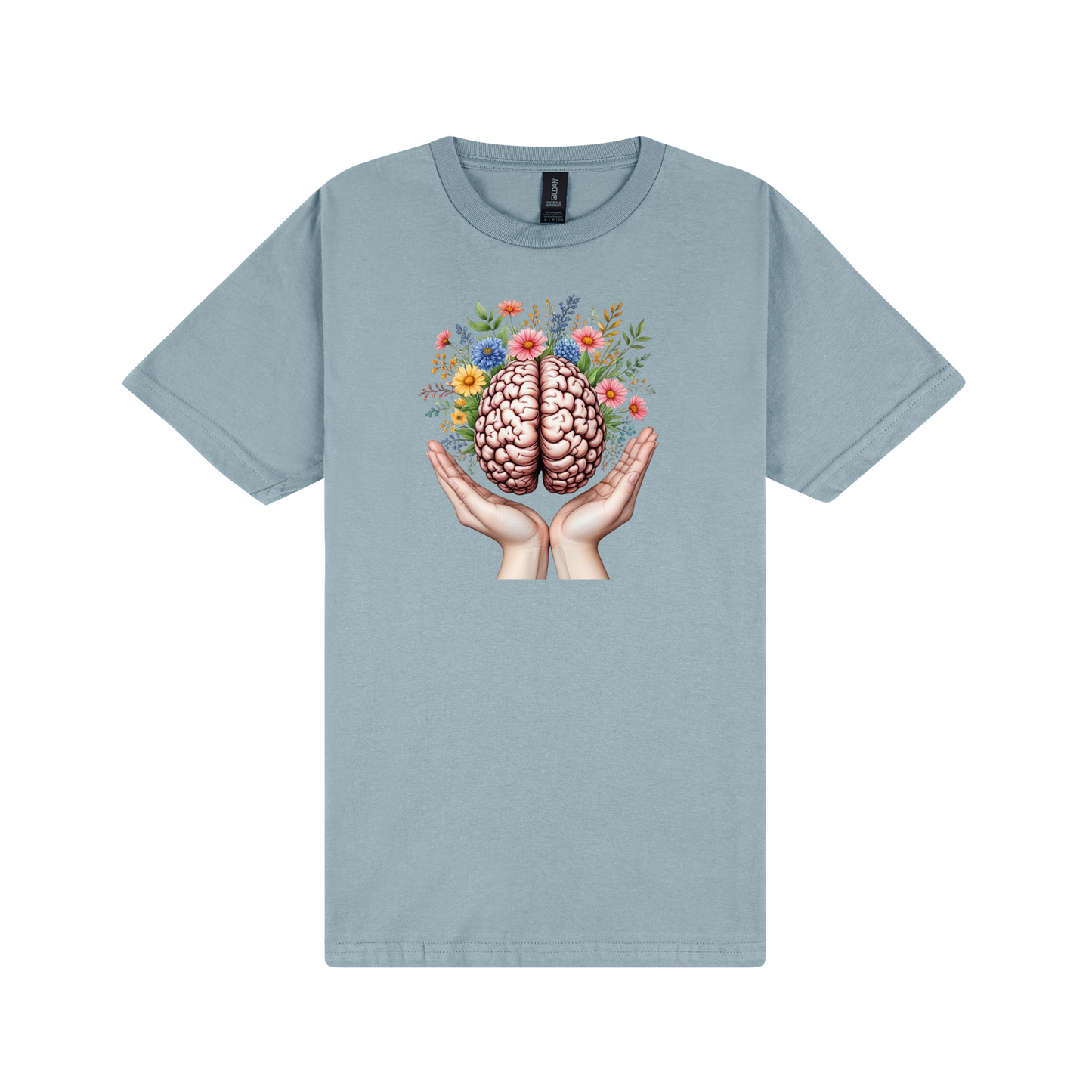 Flowery Brain T-Shirt - DTF Printed Gildan Unisex Tee - 100% Ring-Spun Cotton