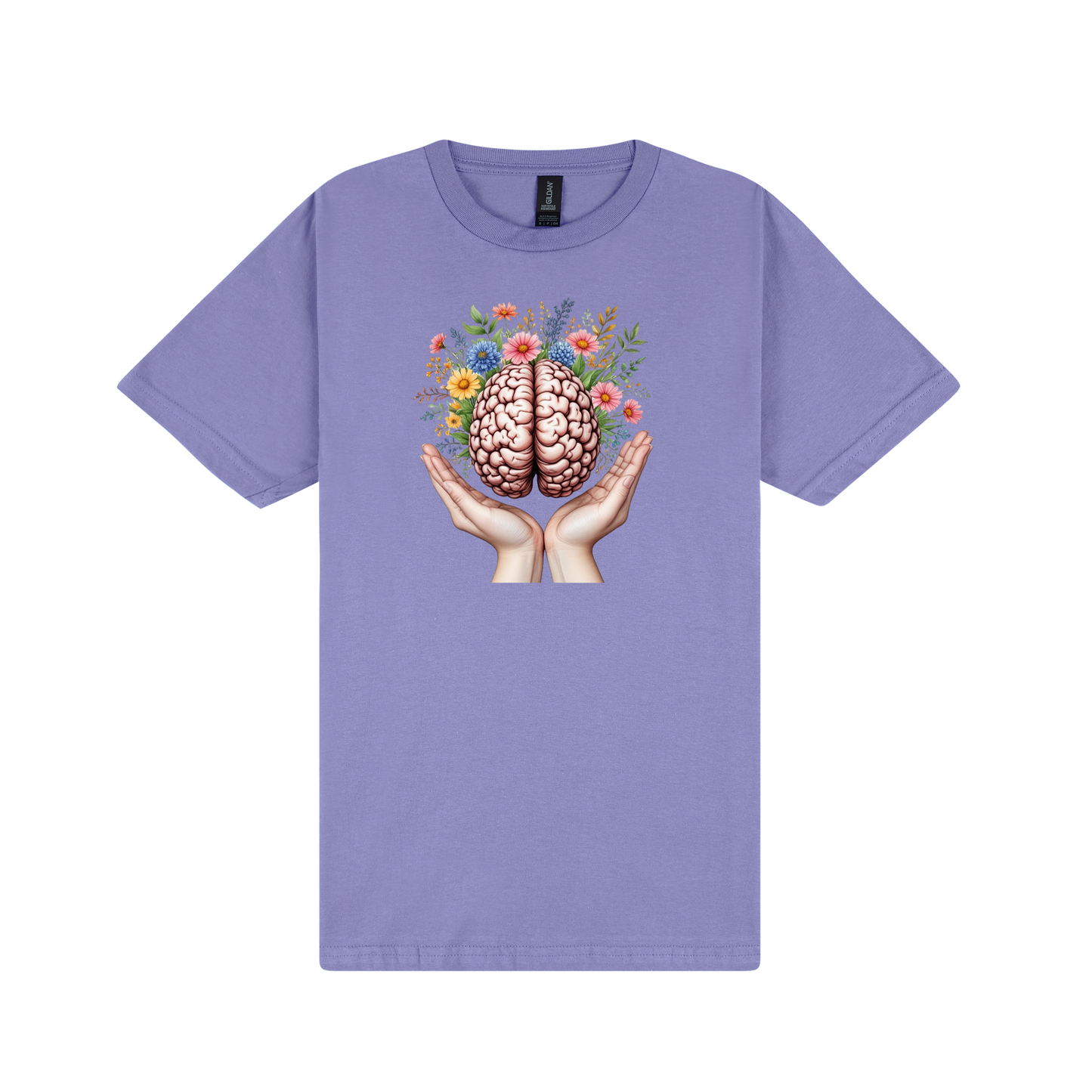 Flowery Brain T-Shirt - DTF Printed Gildan Unisex Tee - 100% Ring-Spun Cotton