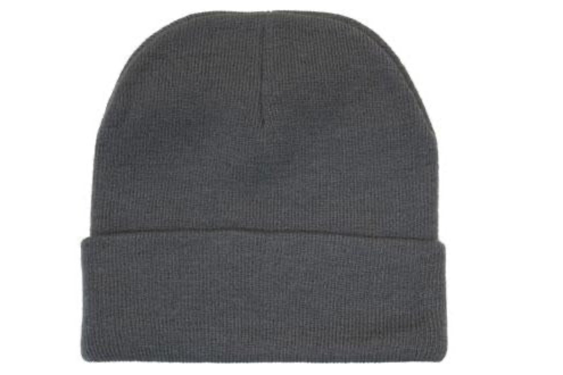 Gray knit beanie on a white background