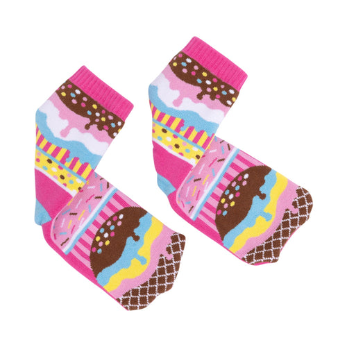Colorful socks with ice cream cone design on a white background