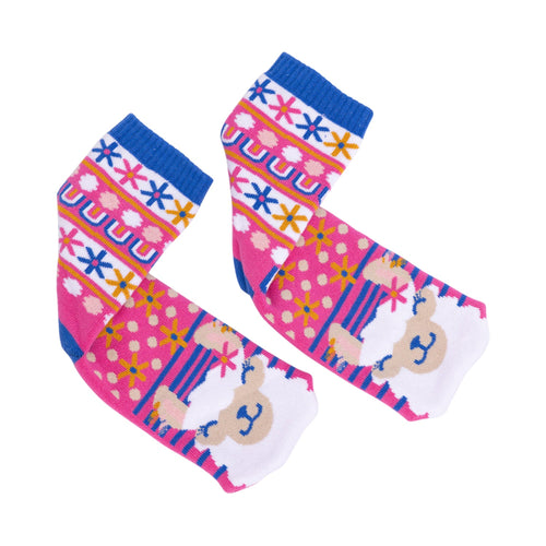 Colorful socks with bear design on a white background