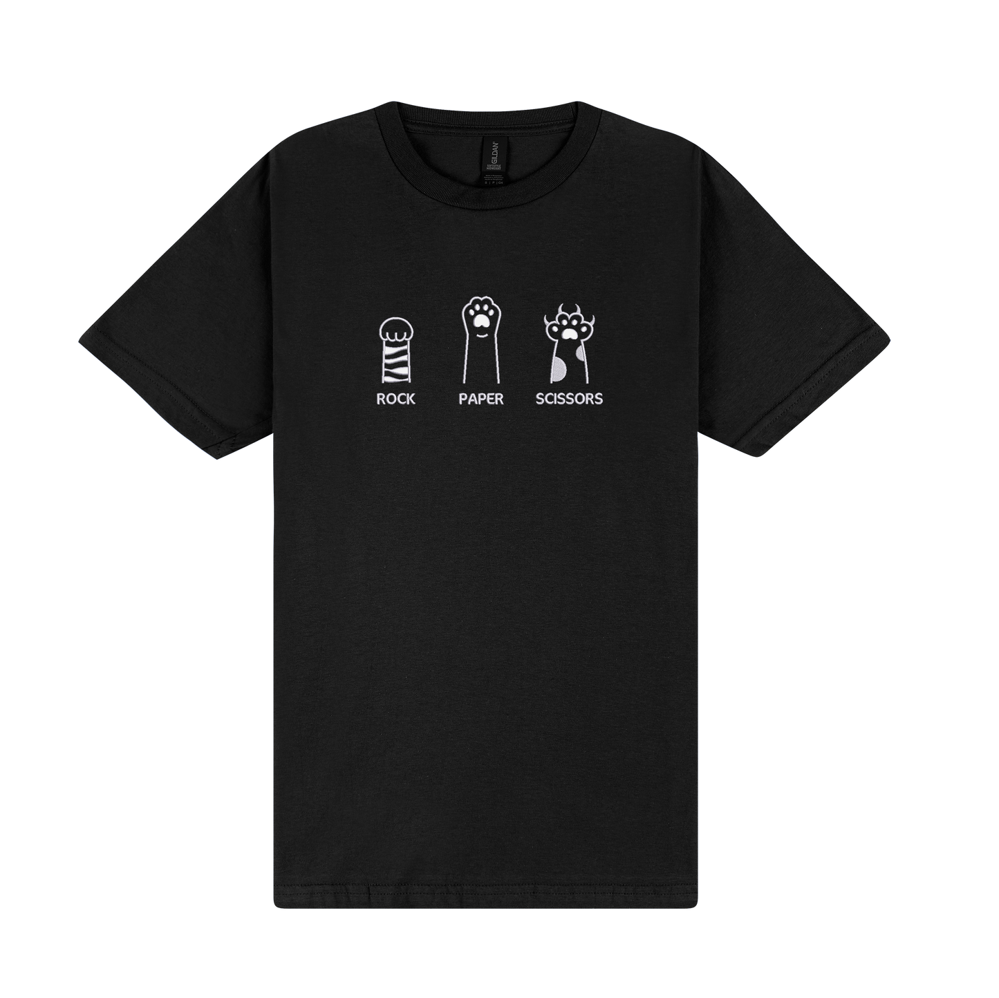 Rock Paper Scissors Paws - Embroidered Slogan T-Shirt