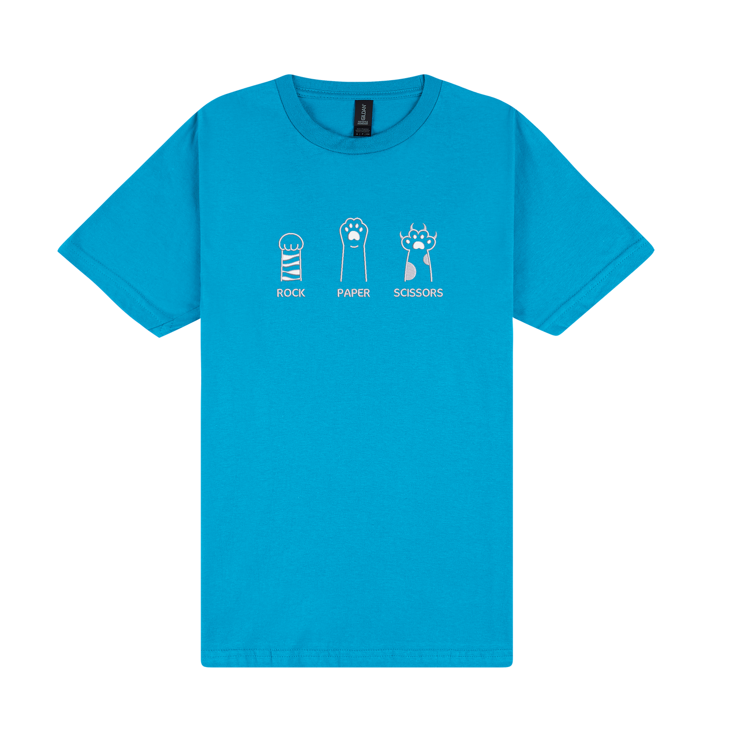 Rock Paper Scissors Paws - Embroidered Slogan T-Shirt