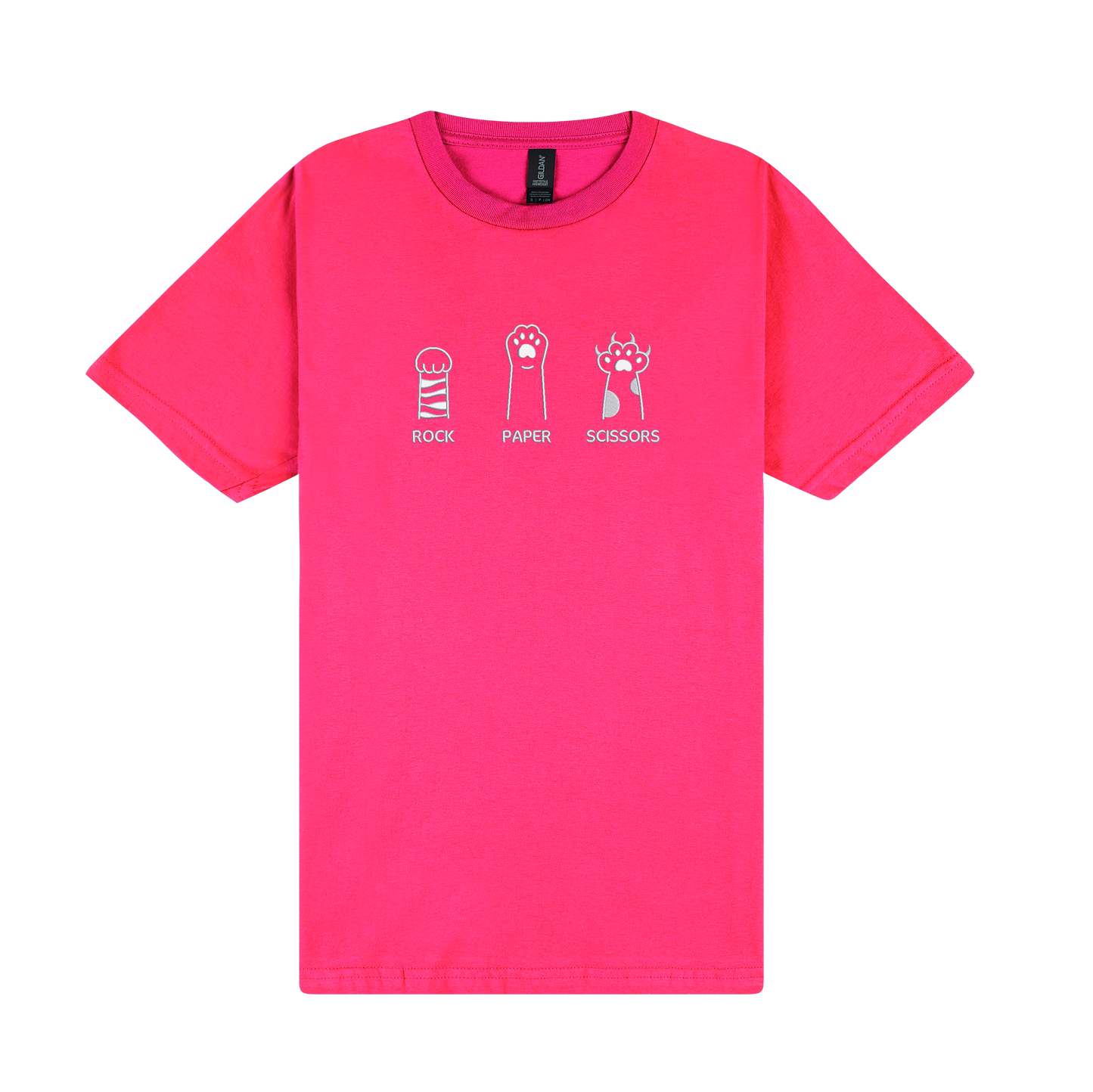 Rock Paper Scissors Paws - Embroidered Slogan T-Shirt