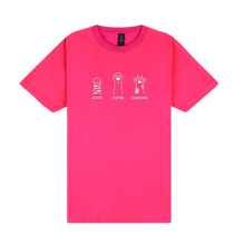 Load image into Gallery viewer, Rock Paper Scissors Paws - Embroidered Slogan T-Shirt
