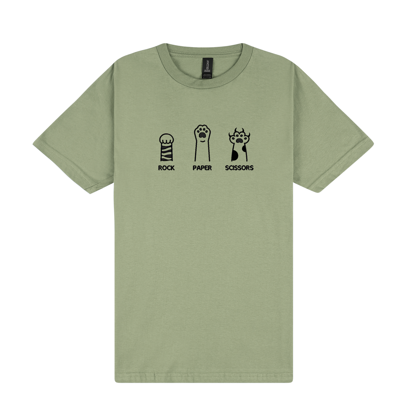 Rock Paper Scissors Paws - Embroidered Slogan T-Shirt
